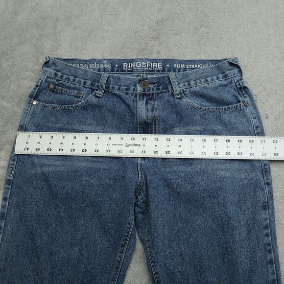 Ring of Fire Jeans Men Fits 35x29 (Size 36x30) Blue Slim Straight Denim - Picture 16 of 16